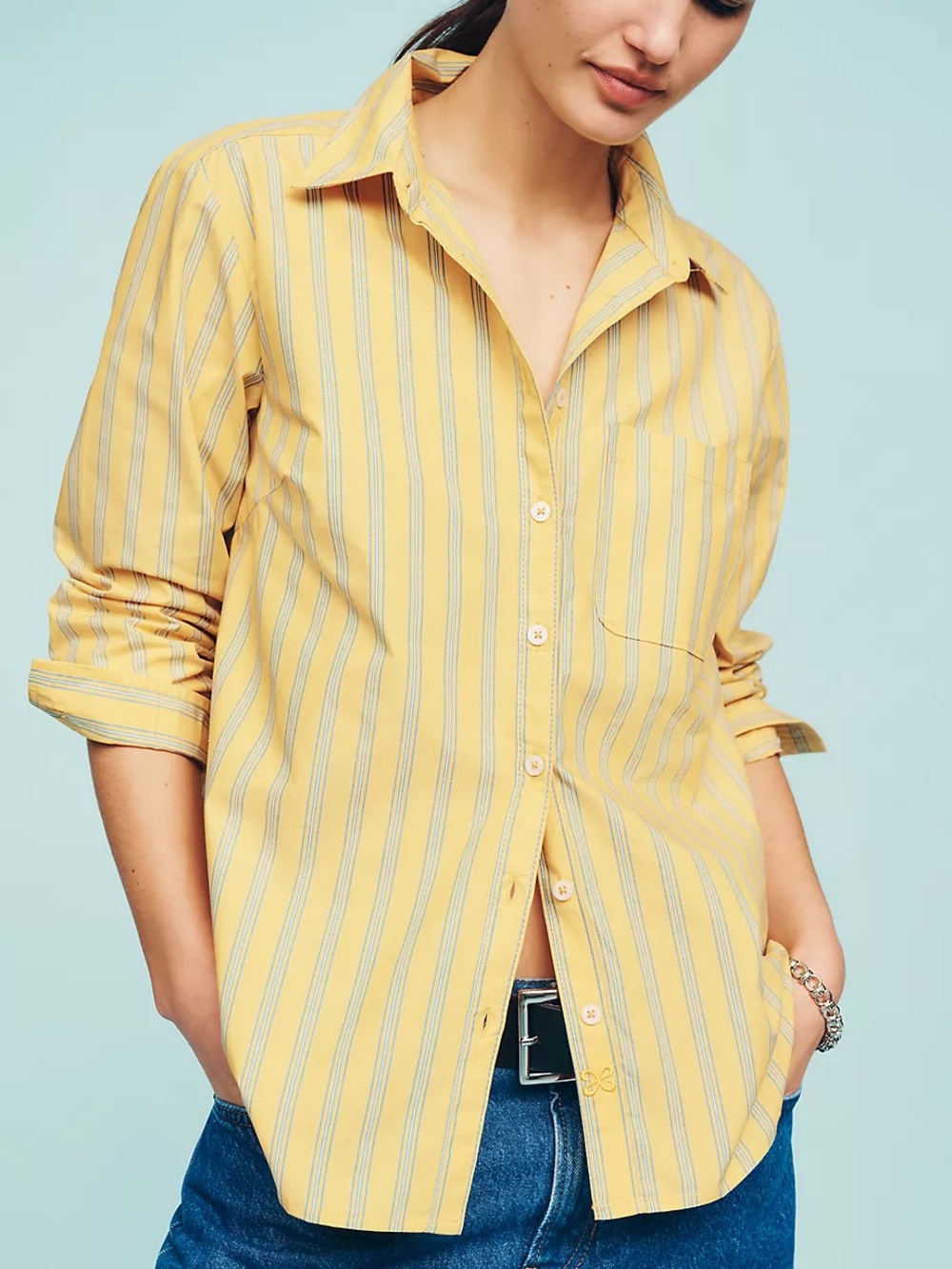 Mossimo Supply Co. Vintage Men’s Yellow White Striped Button-Down Shirt